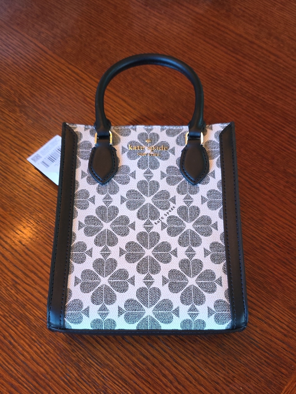 Kate Spade Black and White Mini Tote with Floral Pattern